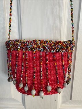 Handwoven Beaded Red Mini Crossbody Bag